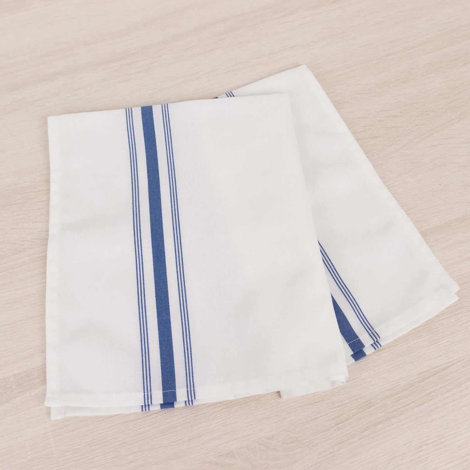 10 Pack White Spun Polyester Cloth Napkins with Blue Reverse Stripes, Premium Restaurant Quality Bistro Napkins - 18"x22"