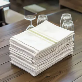 10 Pack White Spun Polyester Cloth Napkins with Sage Green Reverse Stripes, Premium Restaurant Quality Bistro Napkins - 18"x22"