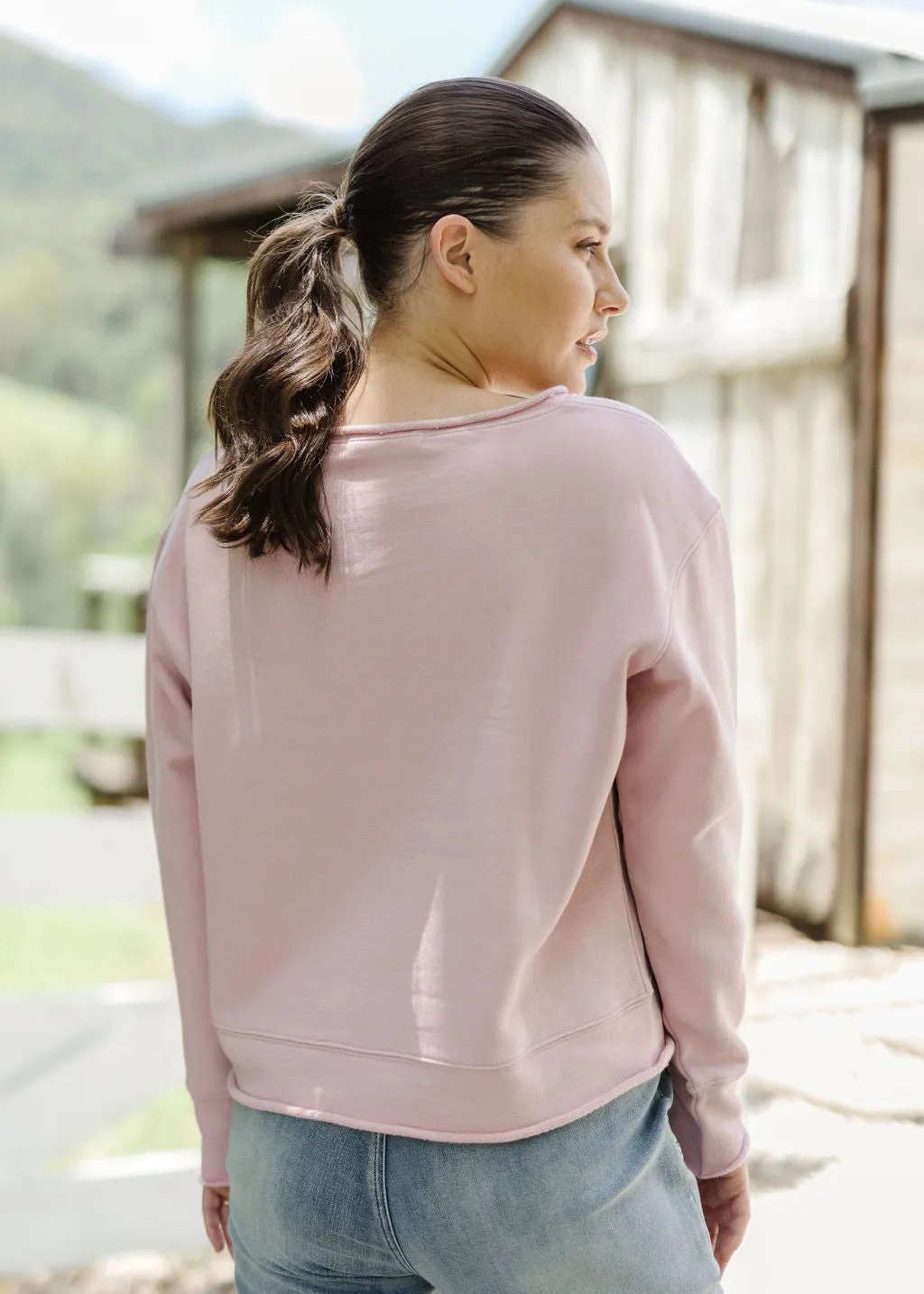 100% Cotton Raw Edge Sweat Shirt Dusty Pink