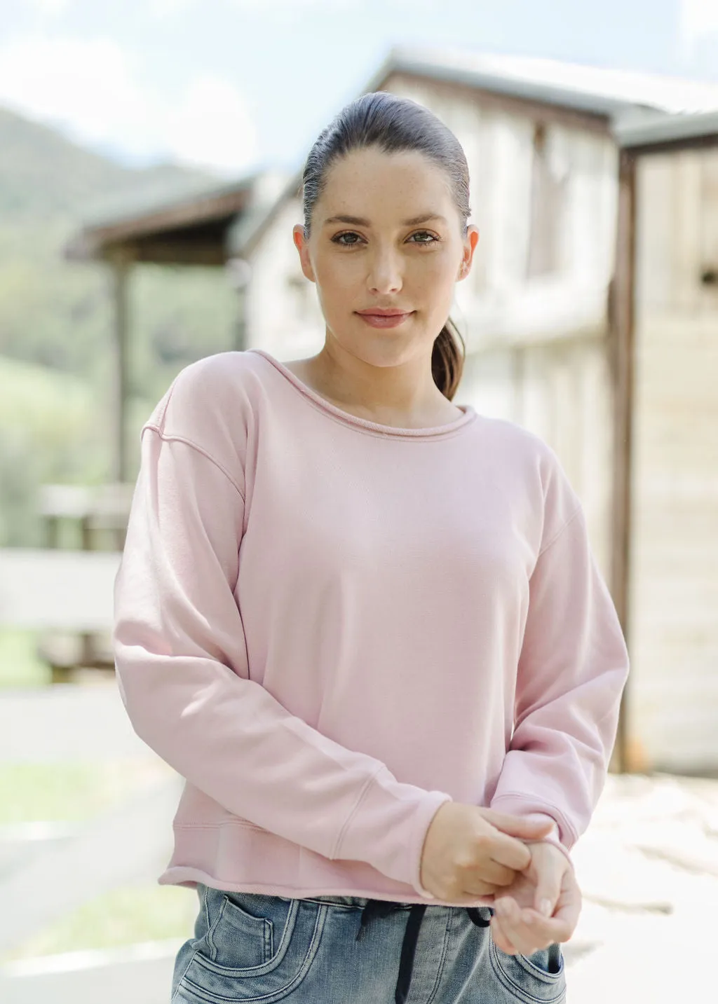 100% Cotton Raw Edge Sweat Shirt Dusty Pink