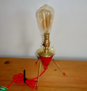 1950s Atomic Age Red Plastic & Brass Small Table Lamp