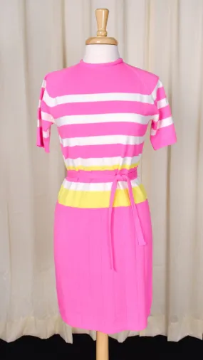 1960s Vintage Neon Pink Sweater Dress