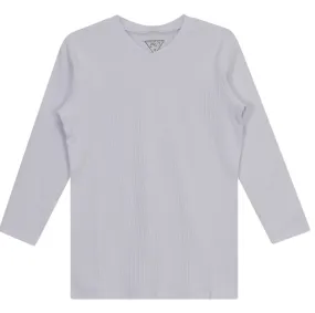 24/7 White Wide Ribbed 3/4 Sleeve V Neck Tee SB2CM7936T