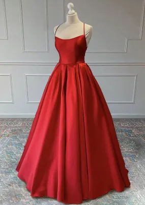 A-line Sleeveless Square Neckline Long/Floor-Length Satin Prom Dress