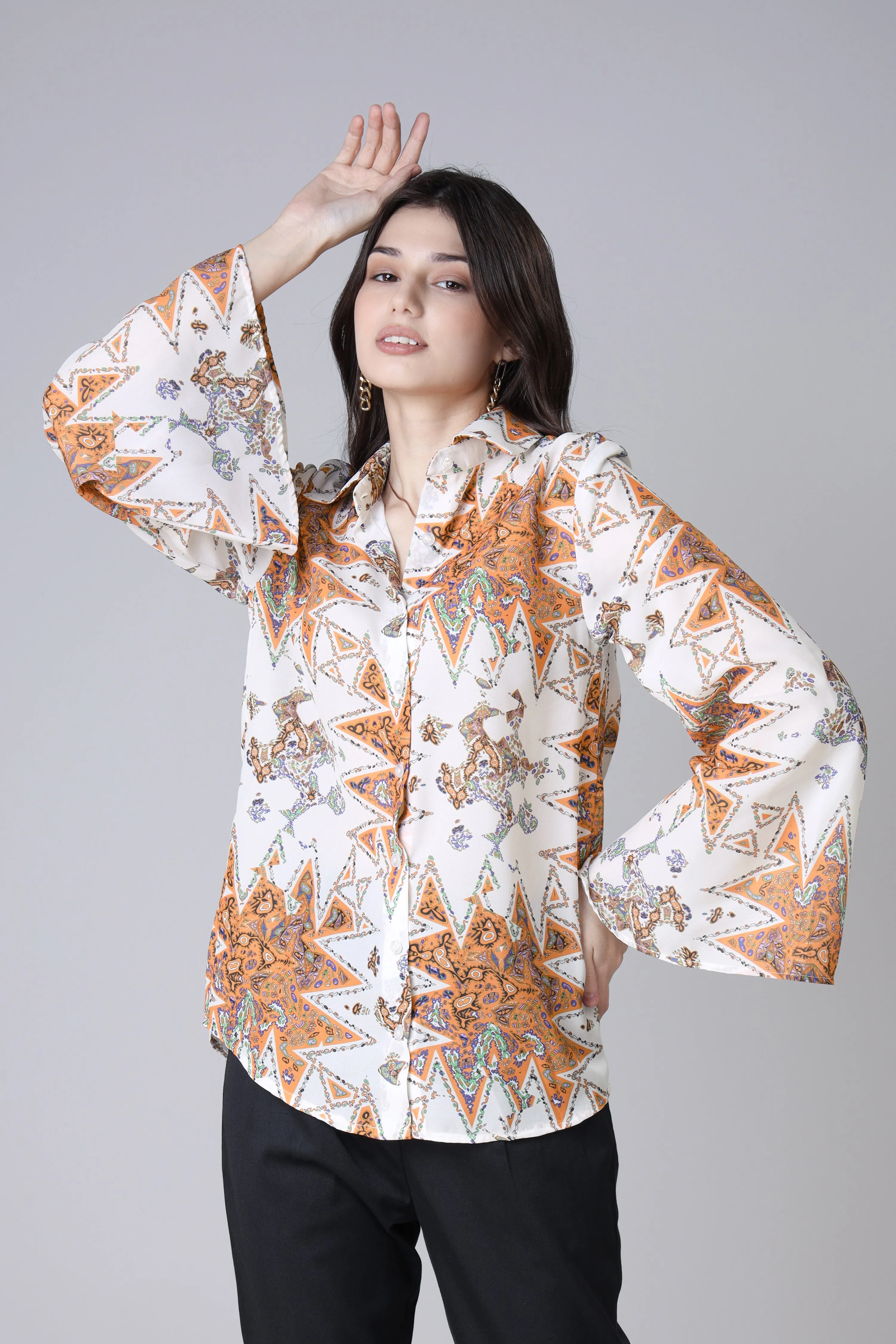 Abstract Women's Bell Sleeve Comfort Fit Shirt