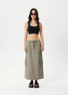 AFENDS Womens Tasman - Cargo Maxi Skirt - Grey Olive