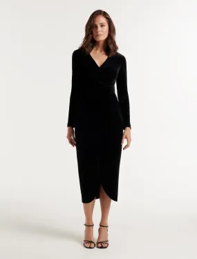 Antionette Wrap Velvet Midi Dress