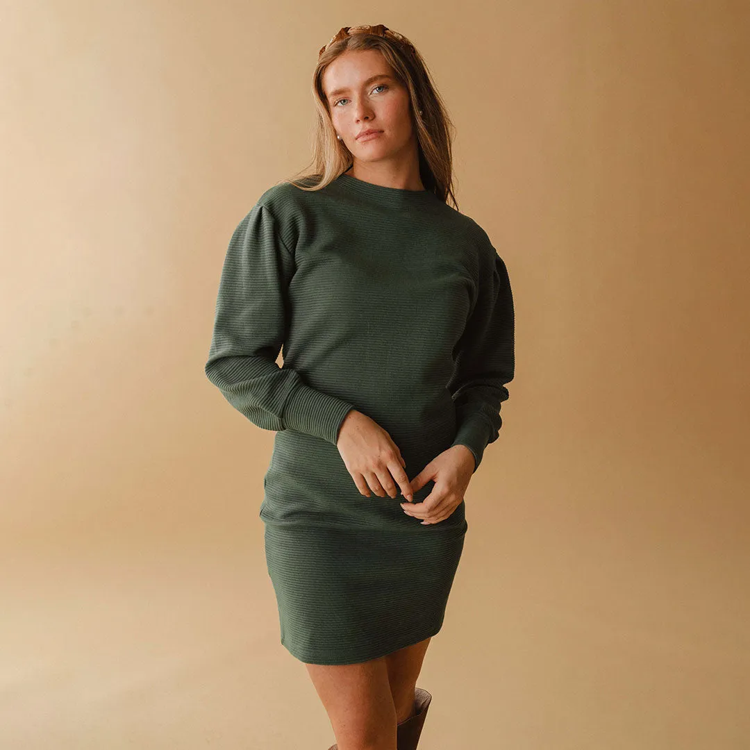 Atlas Ribbed Sweater Dress, Emerald