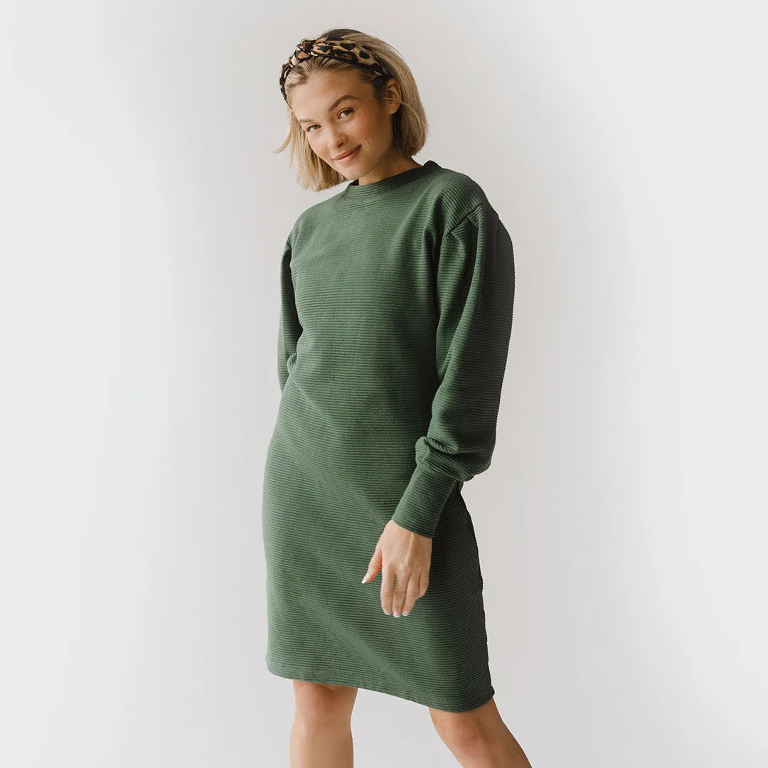 Atlas Ribbed Sweater Dress, Emerald