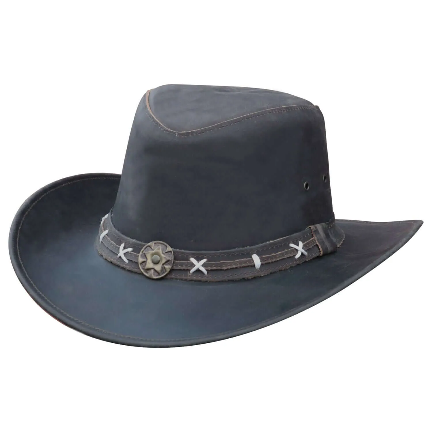 Australian Leather Top Grain Quality Brown Leather Western Cowboy Bush Hat