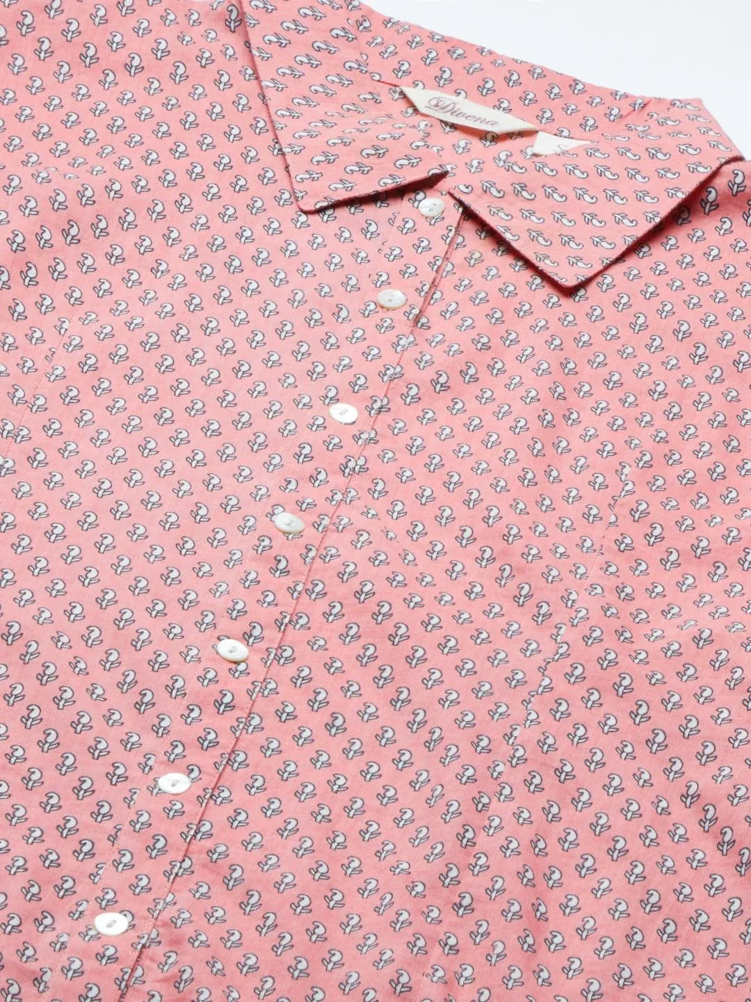 Baby Pink Block Printed Casual Women Shirts