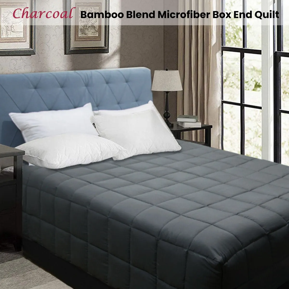 Bamboo Blend Microfiber Box End Quilt Charcoal Double