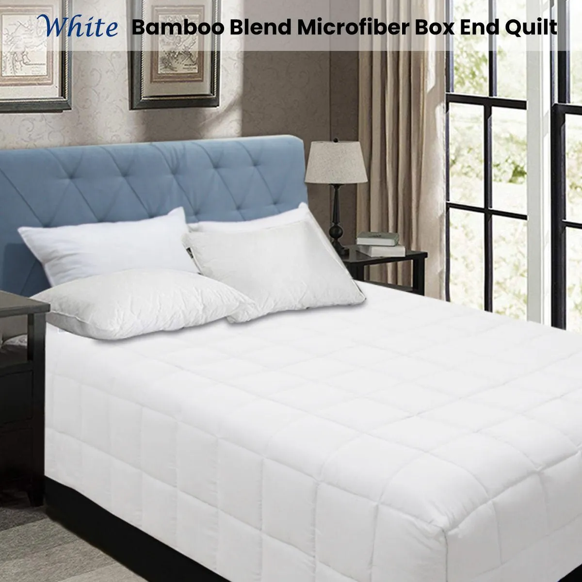 Bamboo Blend Microfiber Box End Quilt White Single