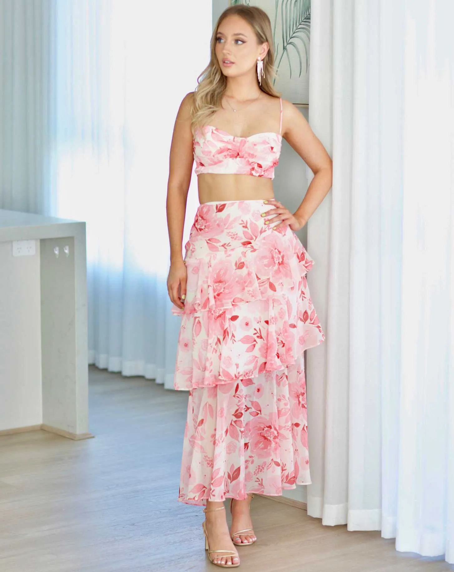 Bella Layered Chiffon Maxi Top - Blush Floral