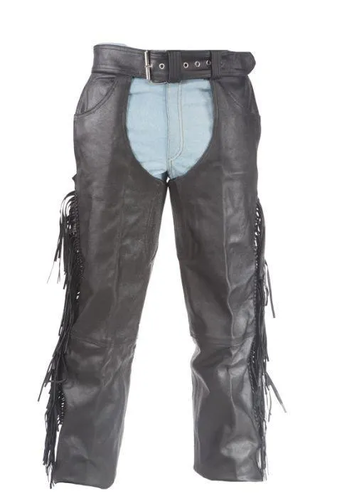 Biker Leather Chaps With Braid & Fringe, C337-11-DL