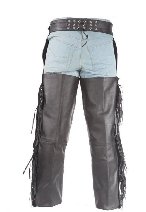 Biker Leather Chaps With Braid & Fringe, C337-11-DL