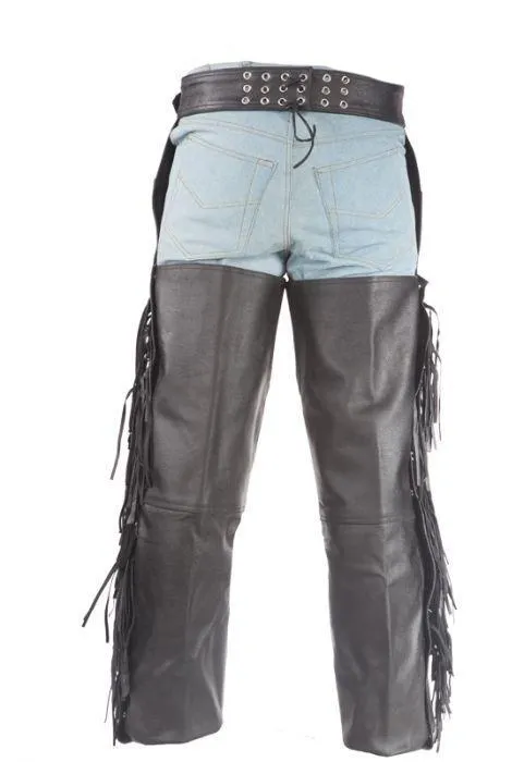 Biker Leather Chaps With Braid & Fringe, C337-11-DL