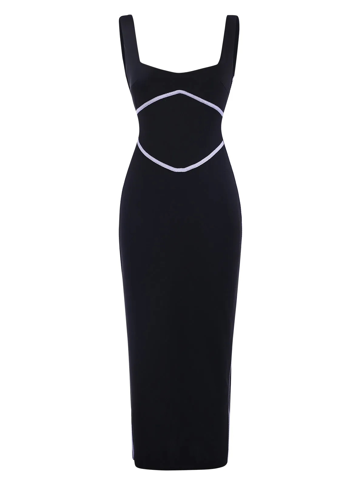 Black 1930s Binding Square Neck Bodycon Dress