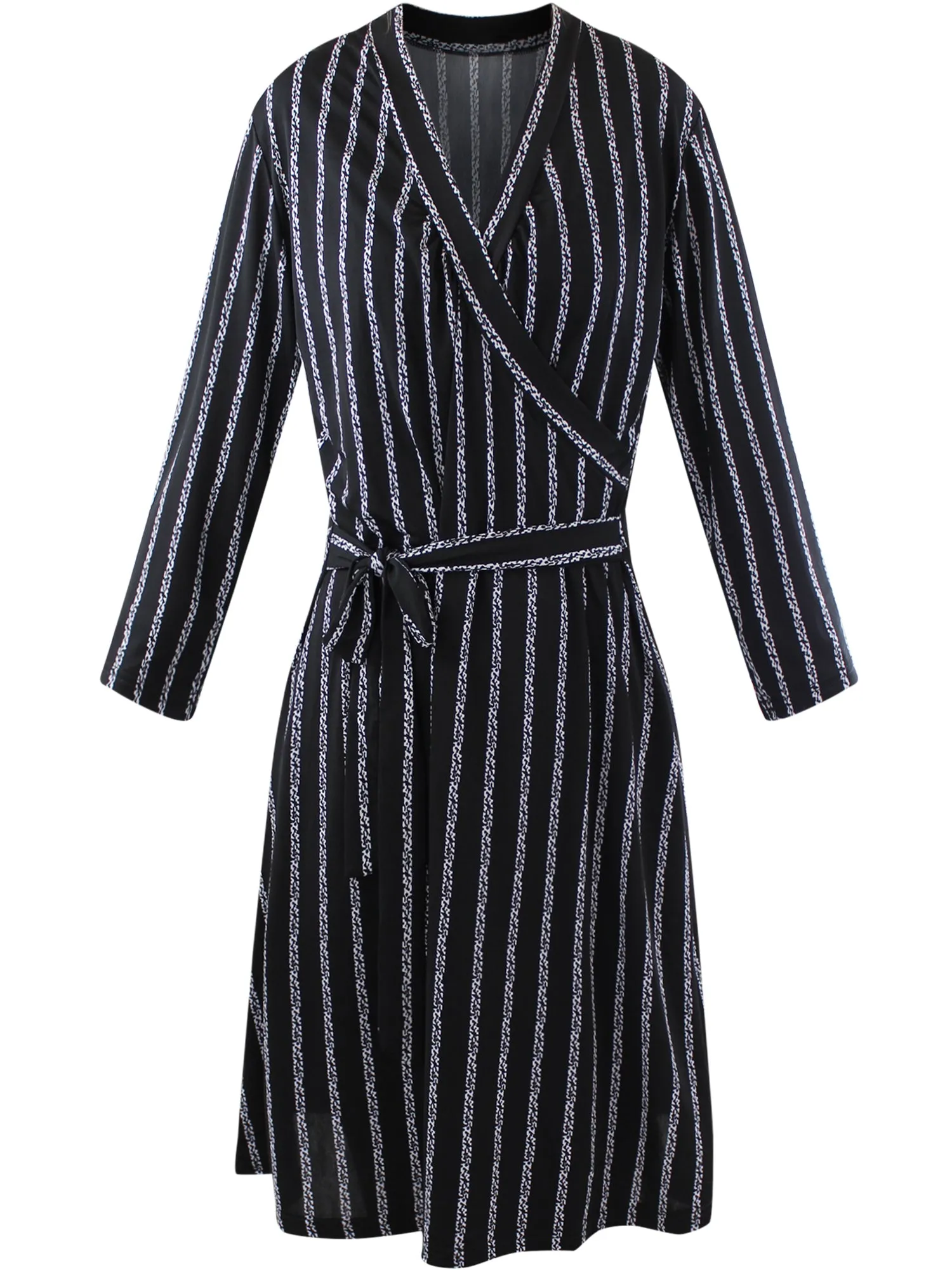 Black Long Sleeve Vertical Stripe Wrap Dress Size Medium