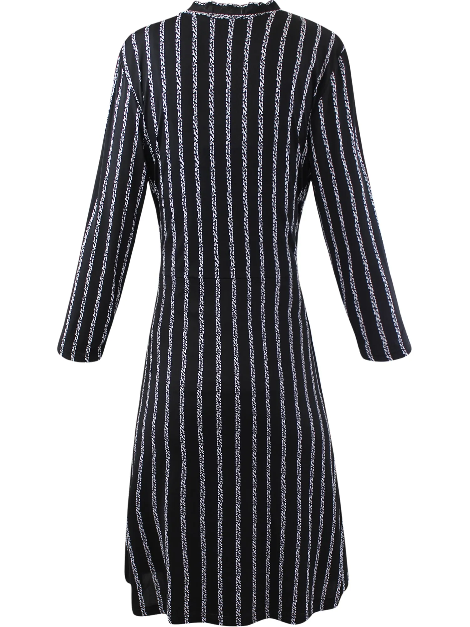 Black Long Sleeve Vertical Stripe Wrap Dress Size Medium