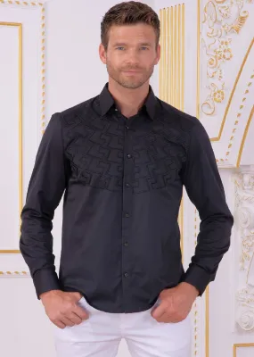 Black Meander Embroidery Shirt