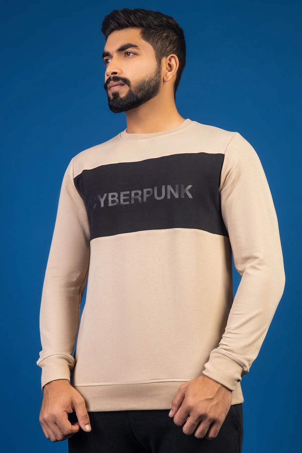 Black Paneled CyberPunk Printed Sweatshirt - W23 - MSW075R