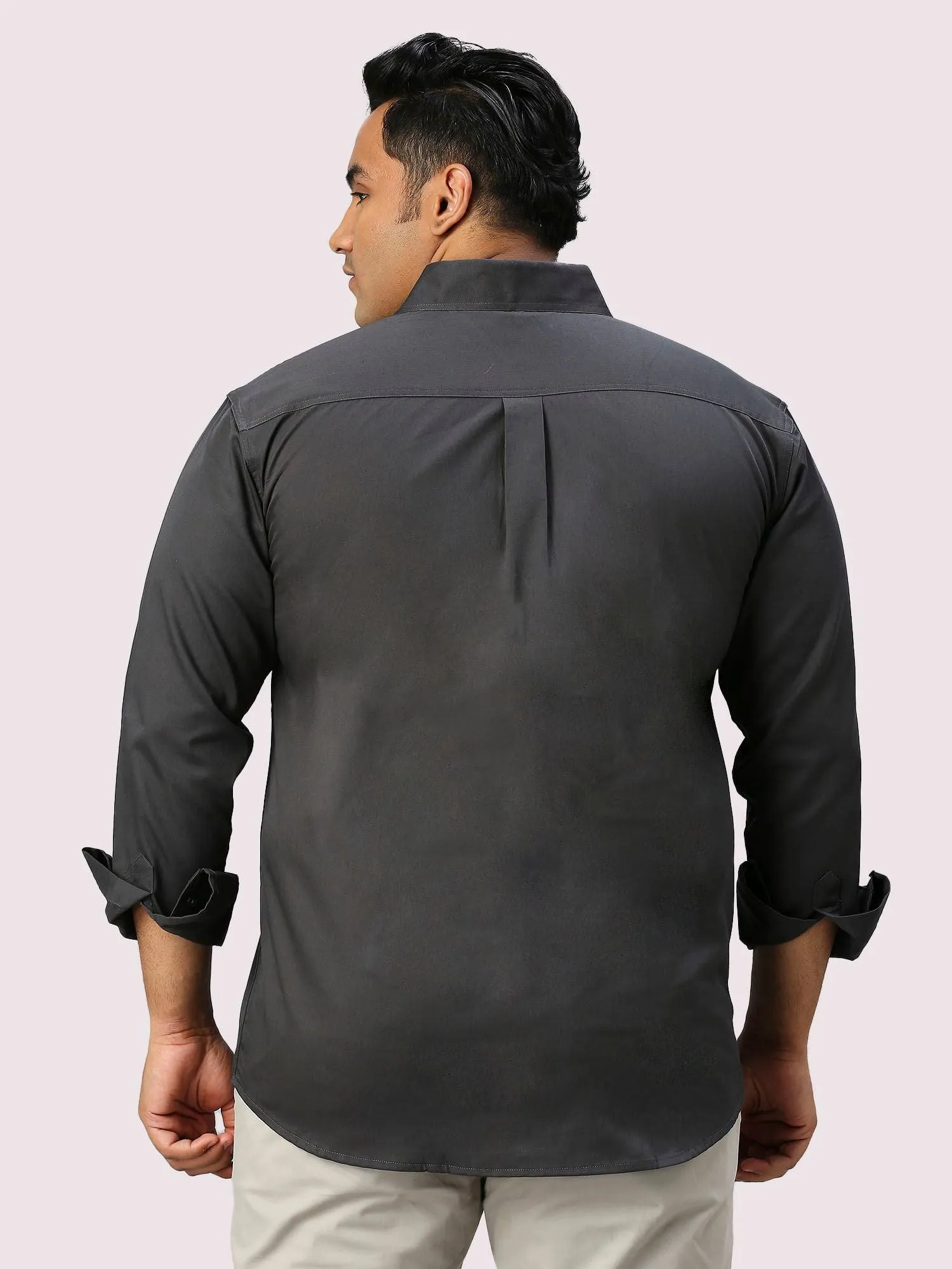 Black Solid Pure Cotton Double Pocket Full Sleeve Shirt Men's Plus Size