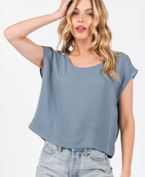 Blue Boxy Woven Top