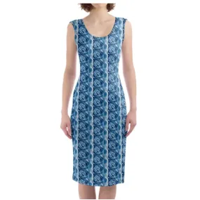 Bodycon Dress - "Blue Rose Kaleidoscope"