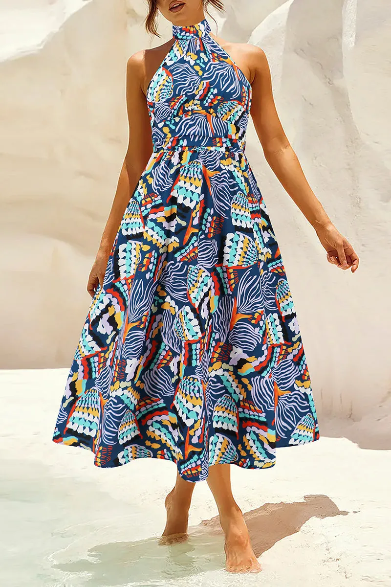 Bohemian Elegant Floral Contrast Mandarin Collar Printed Dresses