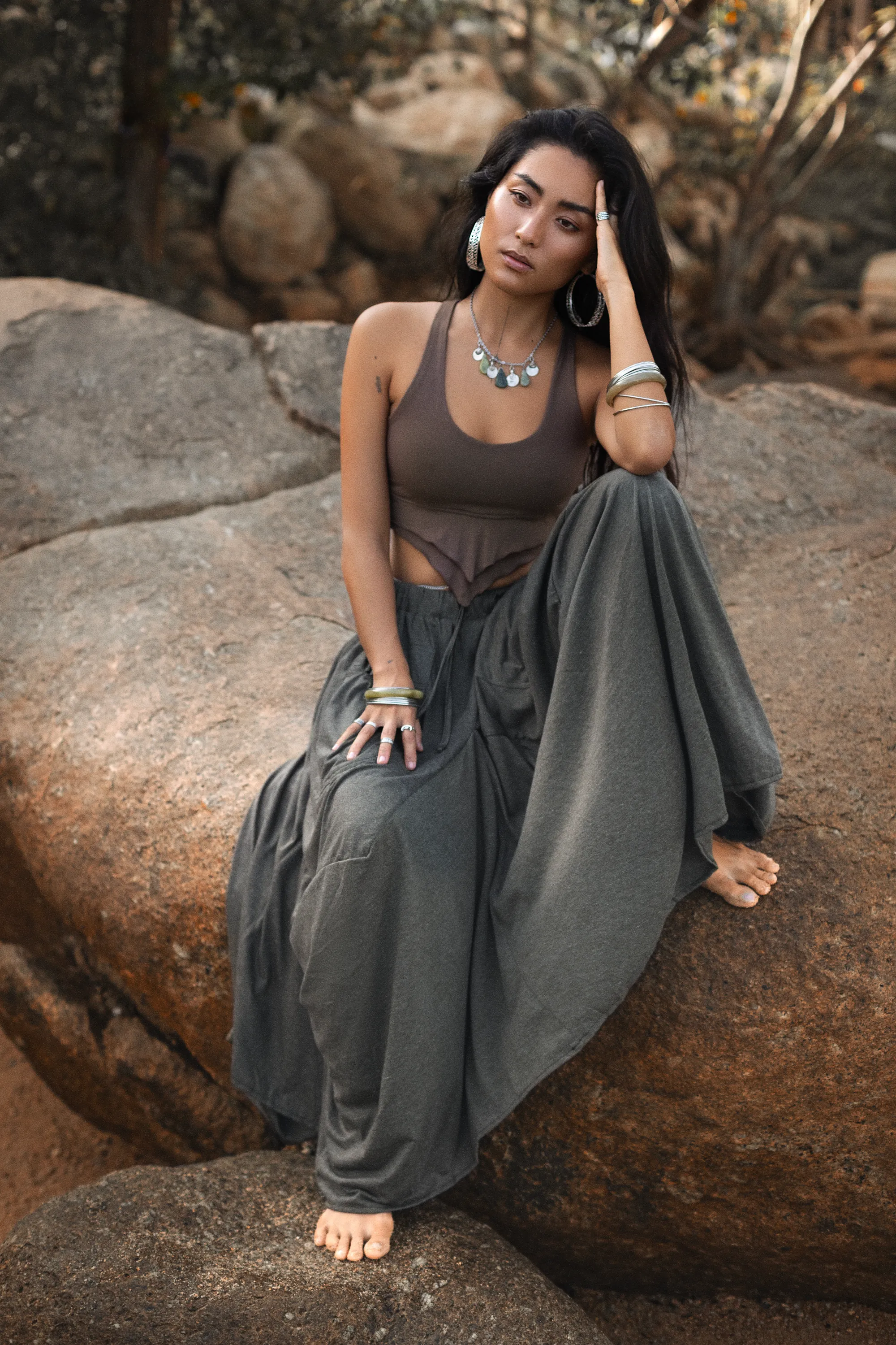 Boho Maxi Skirt Nariya Charcoal