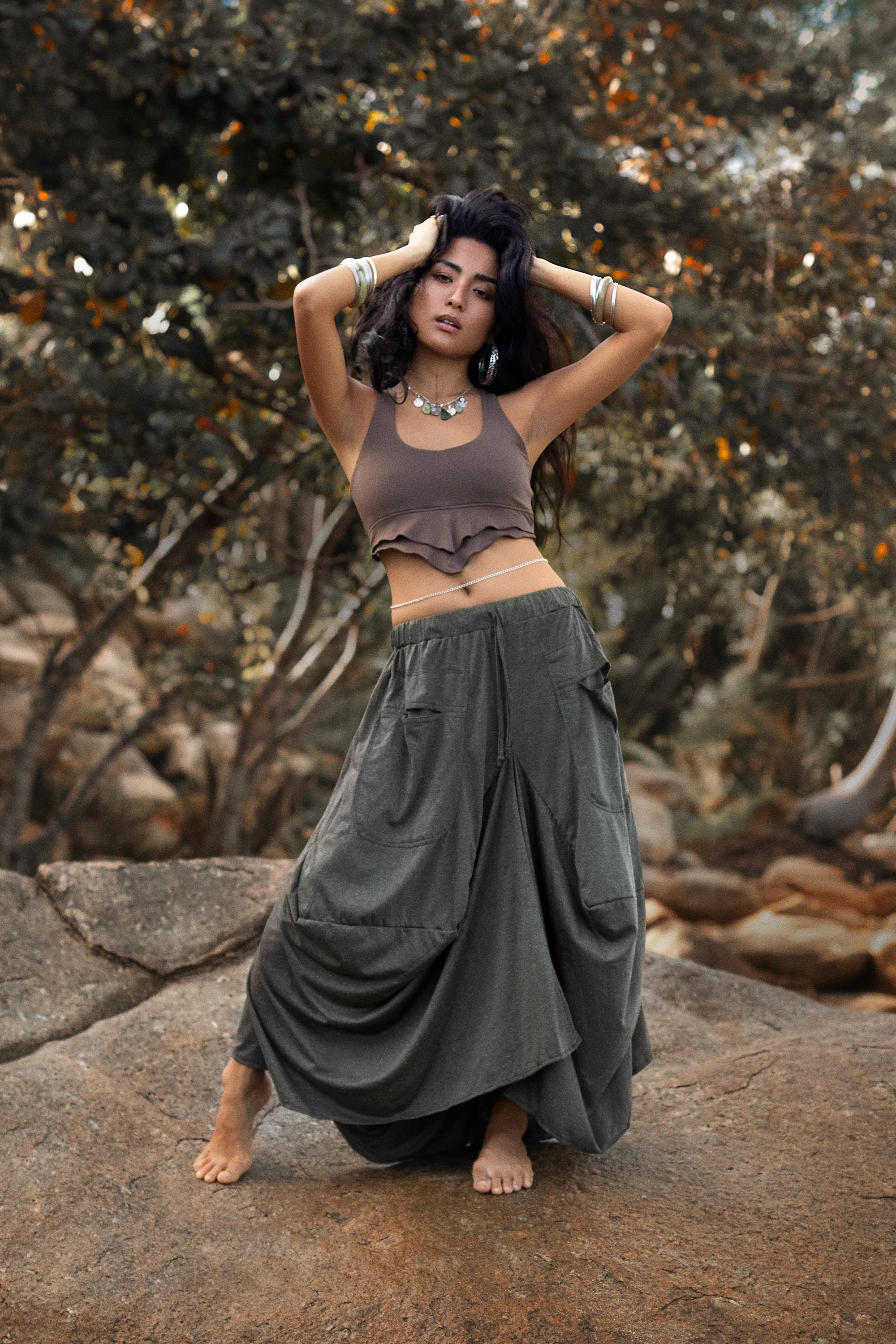 Boho Maxi Skirt Nariya Charcoal