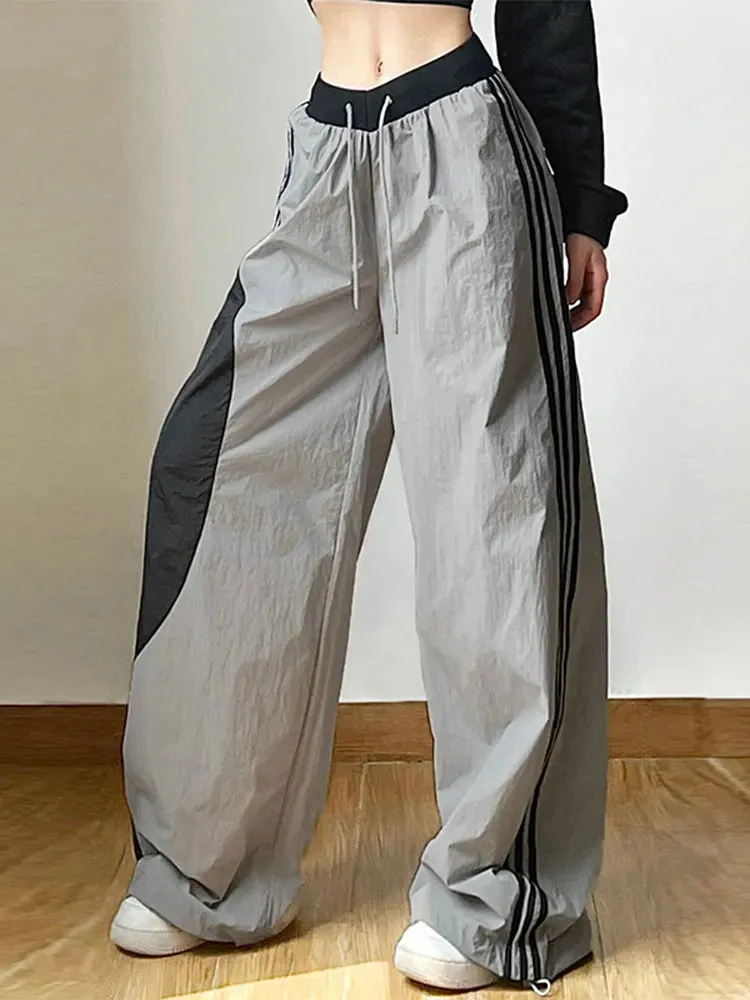 Bonnyshow Y2K Women Streetwear Techwear Cargo Korean Parachute Track Pants Tech Sweatpants Oversize Wide Leg Joggers Trousers Clothes