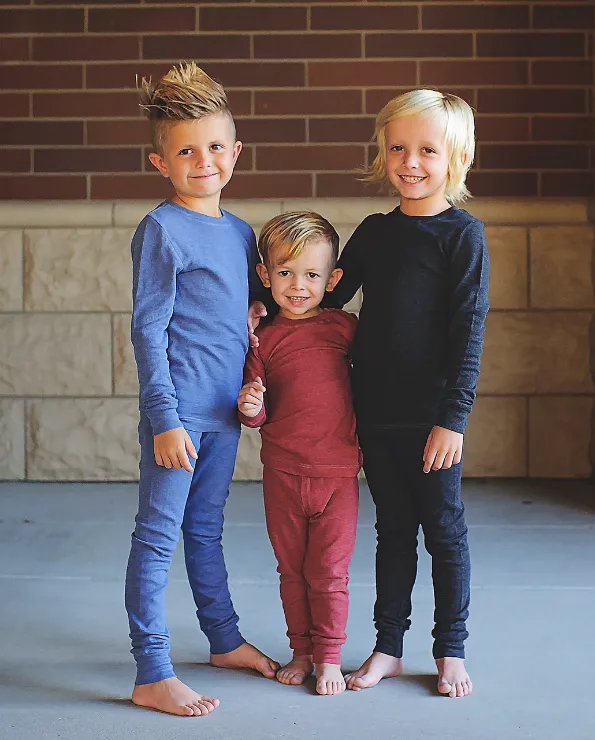 Boys Soft & Cozy Thermal 2-Piece Long Johns | Charcoal w- Baby Blue Stitch