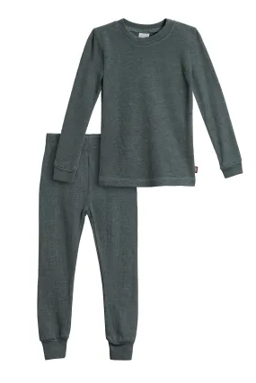 Boys Soft & Cozy Thermal 2-Piece Long Johns | Charcoal w- Baby Blue Stitch