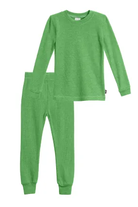 Boys Soft & Cozy Thermal 2-Piece Long Johns | Elf Green w- Baby Blue Stitch