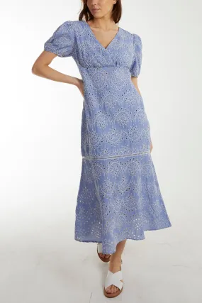 Broderie Anglaise Puff Sleeve Maxi Dress