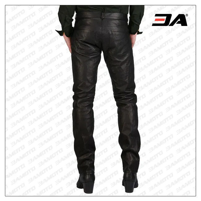 Business Pattern Button Closure Leather Pants