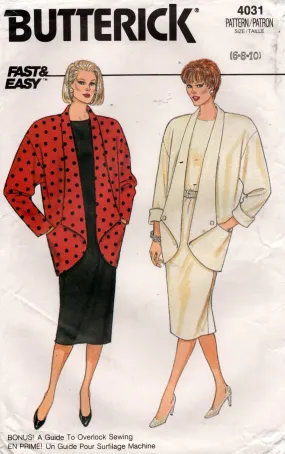 Butterick 4031 Womens EASY Dress & Cocoon Jacket 1980s Vintage Sewing Pattern Size 6 - 10 UNCUT Factory Folded