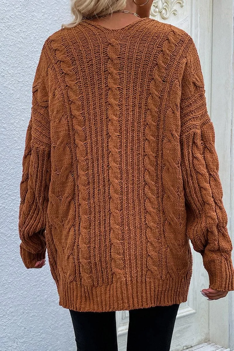 CABLE KNIT OPEN FRONT CASUAL CARDIGAN