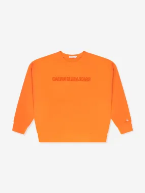 Calvin Klein Boys Raised Embroidered Sweatshirt in Orange