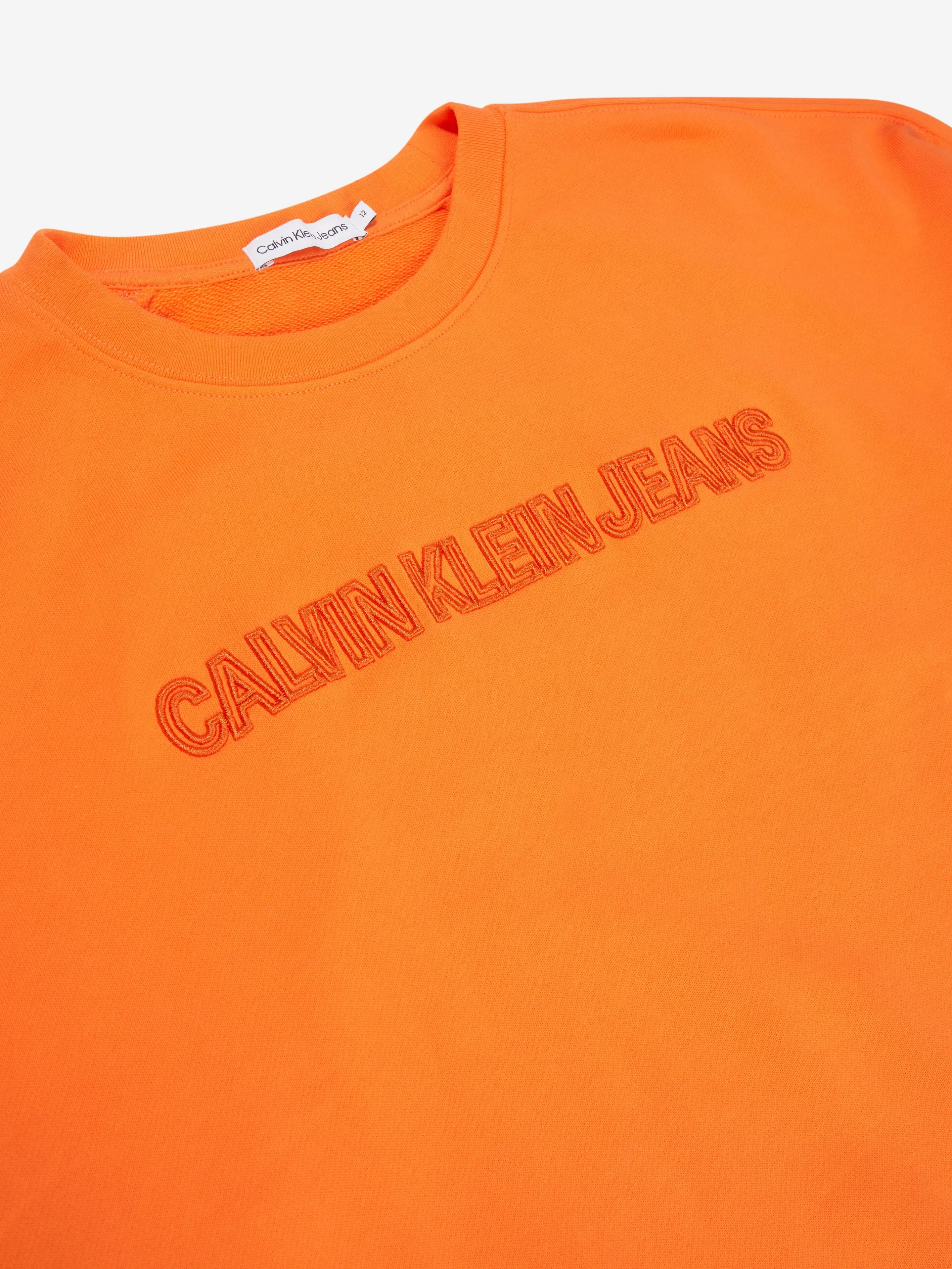 Calvin Klein Boys Raised Embroidered Sweatshirt in Orange