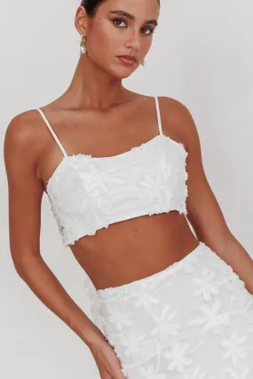 Casi Tied Back Crop Top Embroidered White