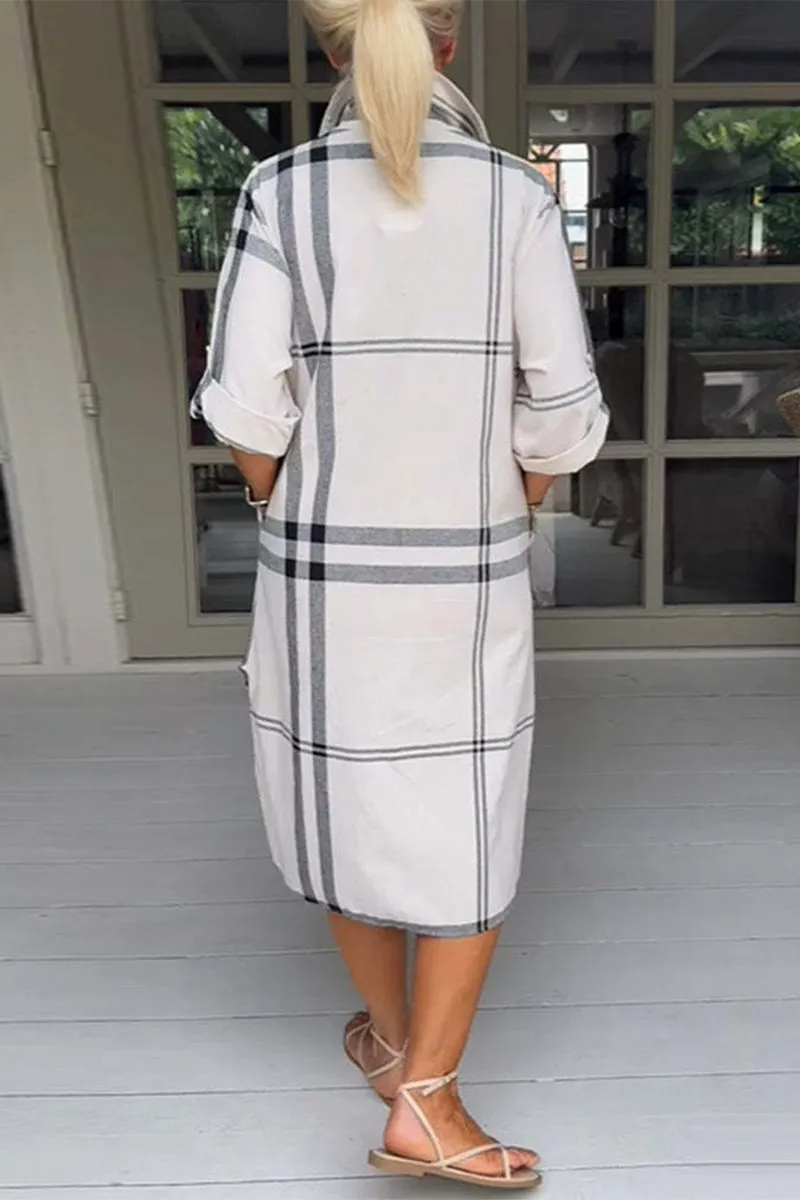 Casual Simplicity Plaid Pocket Turndown Collar A Line Dresses