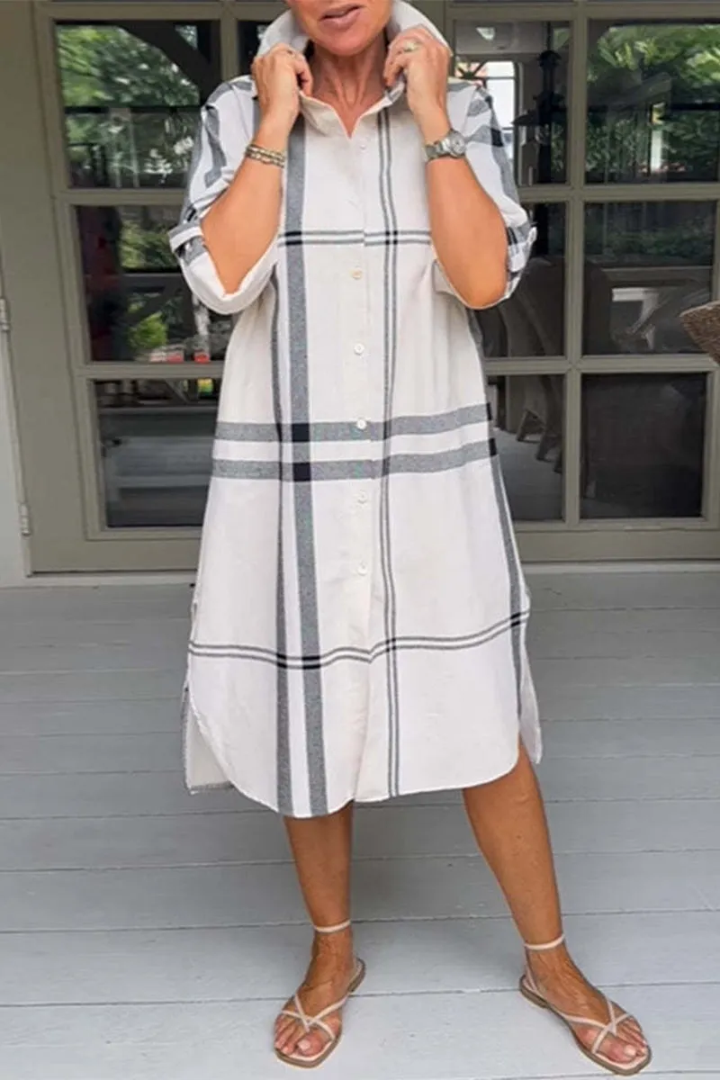 Casual Simplicity Plaid Pocket Turndown Collar A Line Dresses