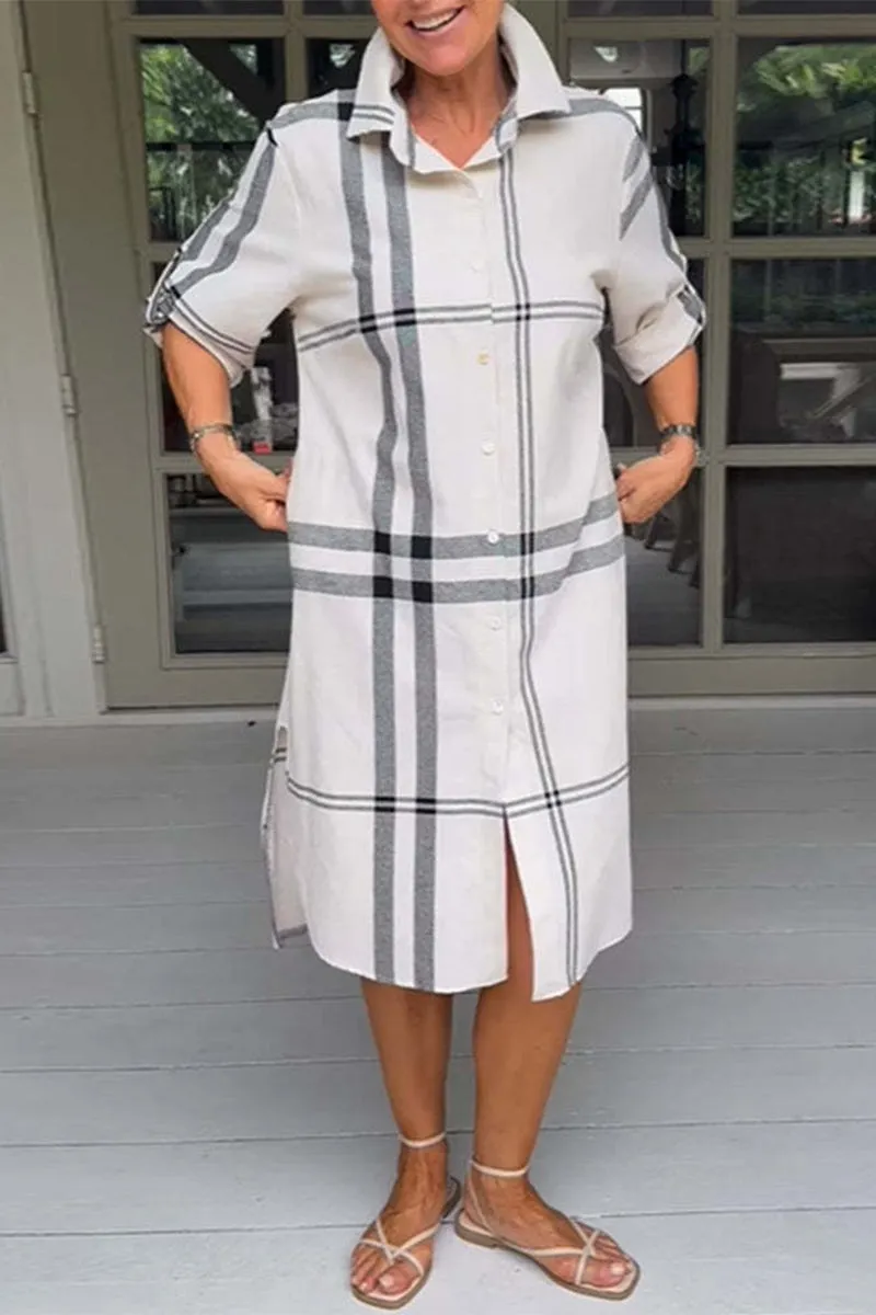 Casual Simplicity Plaid Pocket Turndown Collar A Line Dresses