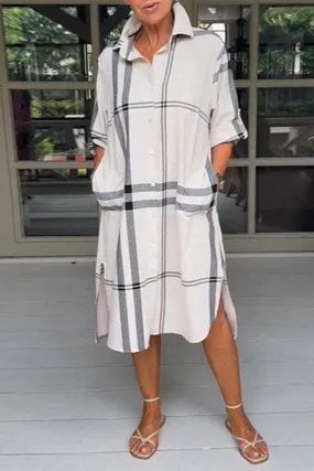 Casual Simplicity Plaid Pocket Turndown Collar A Line Dresses