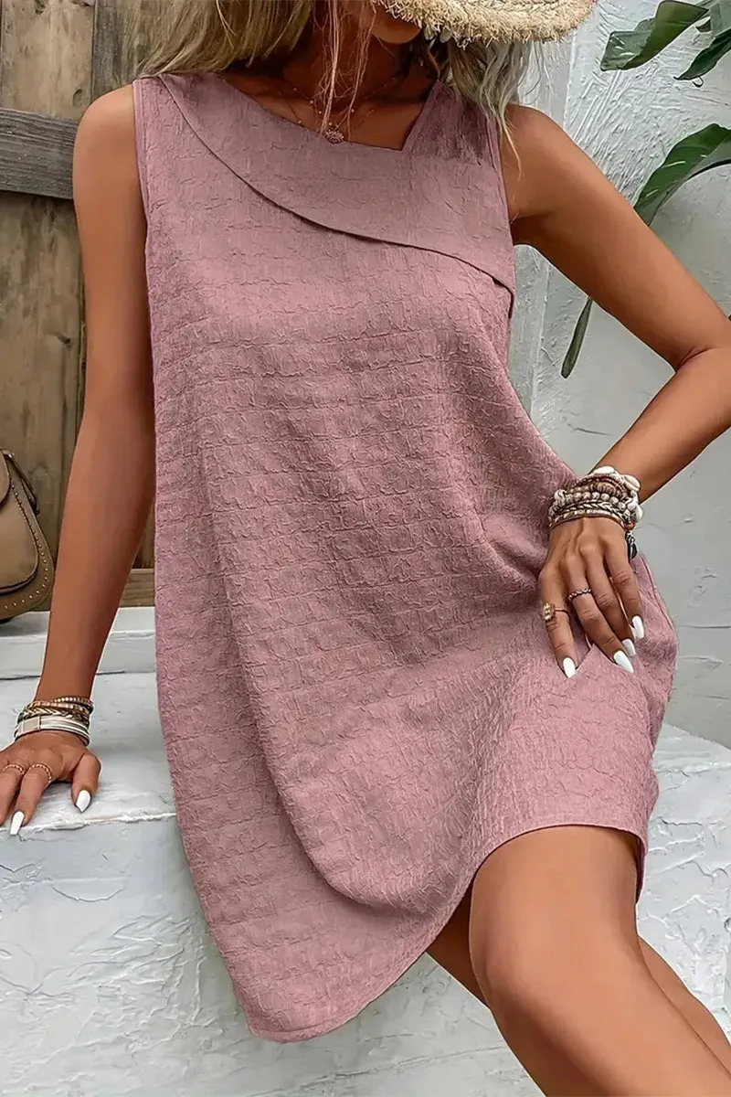 Casual Simplicity Solid Asymmetrical Oblique Collar Sleeveless Dress Dresses