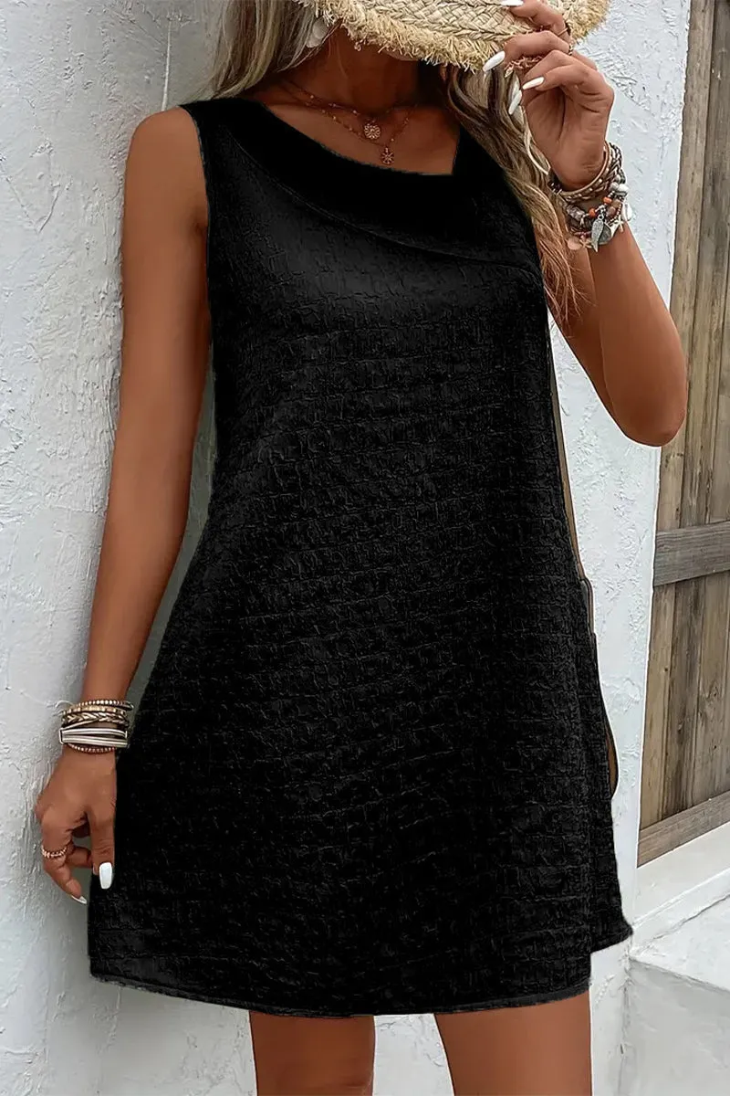 Casual Simplicity Solid Asymmetrical Oblique Collar Sleeveless Dress Dresses