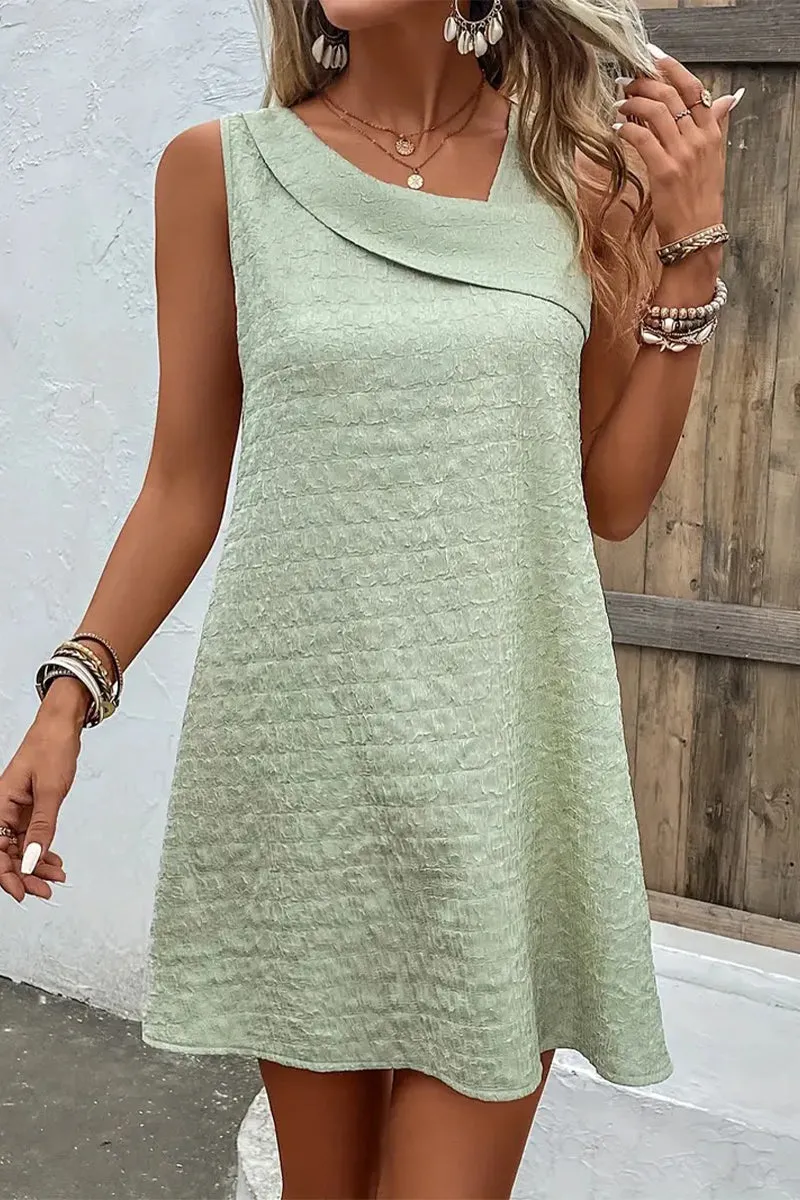 Casual Simplicity Solid Asymmetrical Oblique Collar Sleeveless Dress Dresses